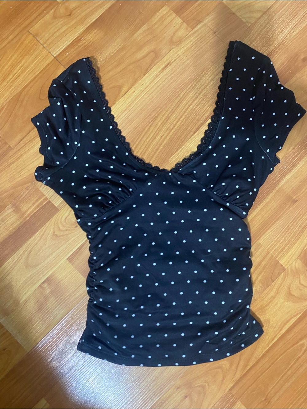Polka Dot Scoop Neck Women's Top - Black